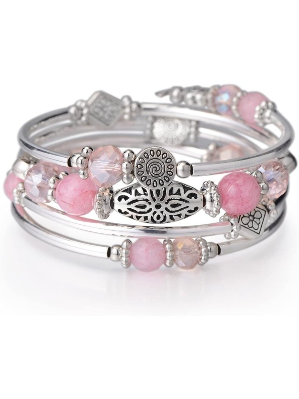 Stackable Boho Beaded Bracelets for Women - Layered Silver Fashion Jewelry Gift